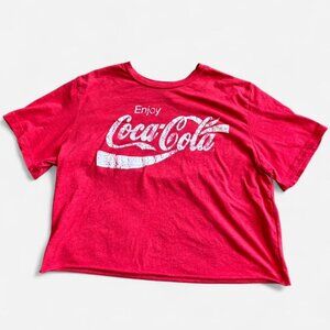 Coca-Cola Women's Red Logo Short Sleeve Crop Top Size XL EUC Soda Pop Enjoy